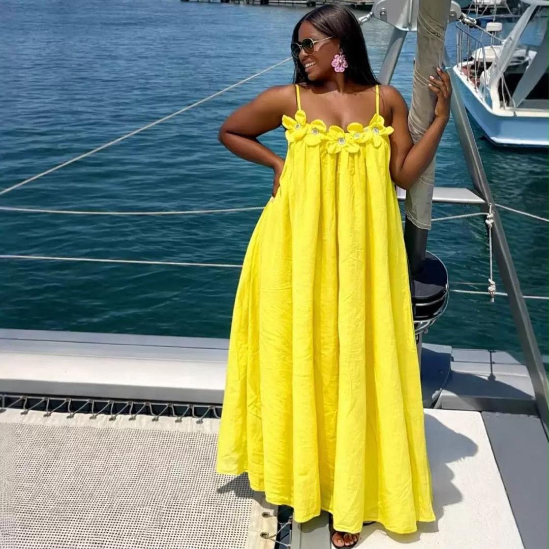 Sunshine Bloom Maxi Dress- Yellow Floral Strap Dress